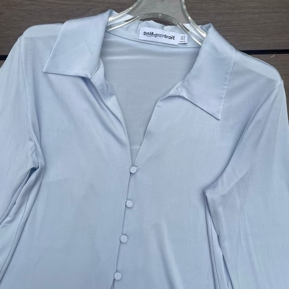 Self-Portrait BLUE VISCOSE JERSEY TOP 4 - Picture 5 of 11